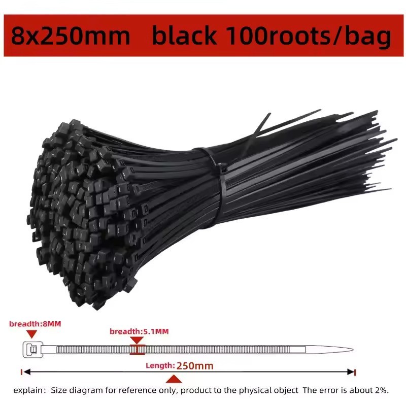 Nylon Zip Ties Black Heavy Duty Cable Ties Self Locking Wire Wrap Strap 100 Pcs