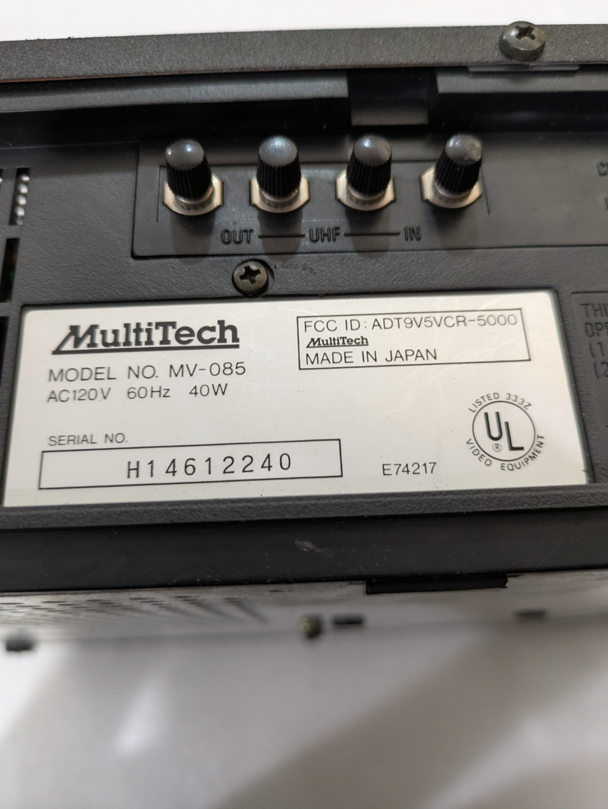 MultiTech VHS MV-085 120VAC 60Hz 40W Industrial Electronic Equipment OEM Part