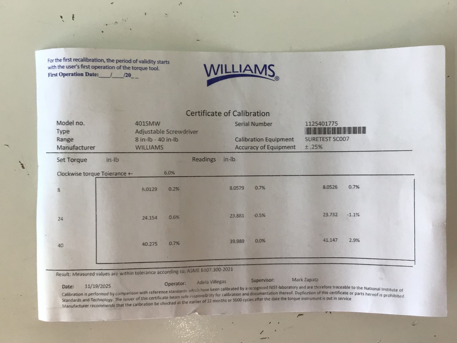 Williams 401SMW Micro Adj. Torque Scredriver, 6 3/4″ L