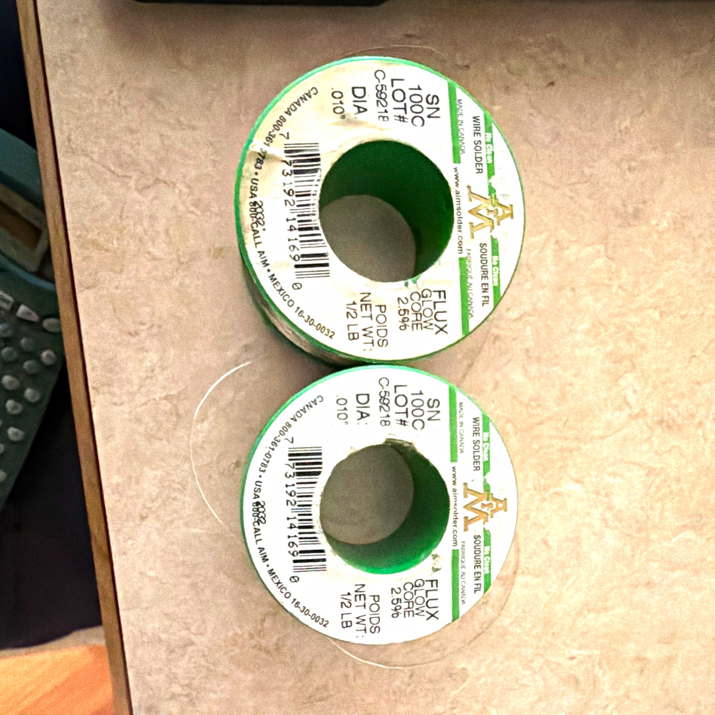 AIM 8832 Rosin Core Solder Wire 0.010 in 1/2 lb Spool Lot of 2