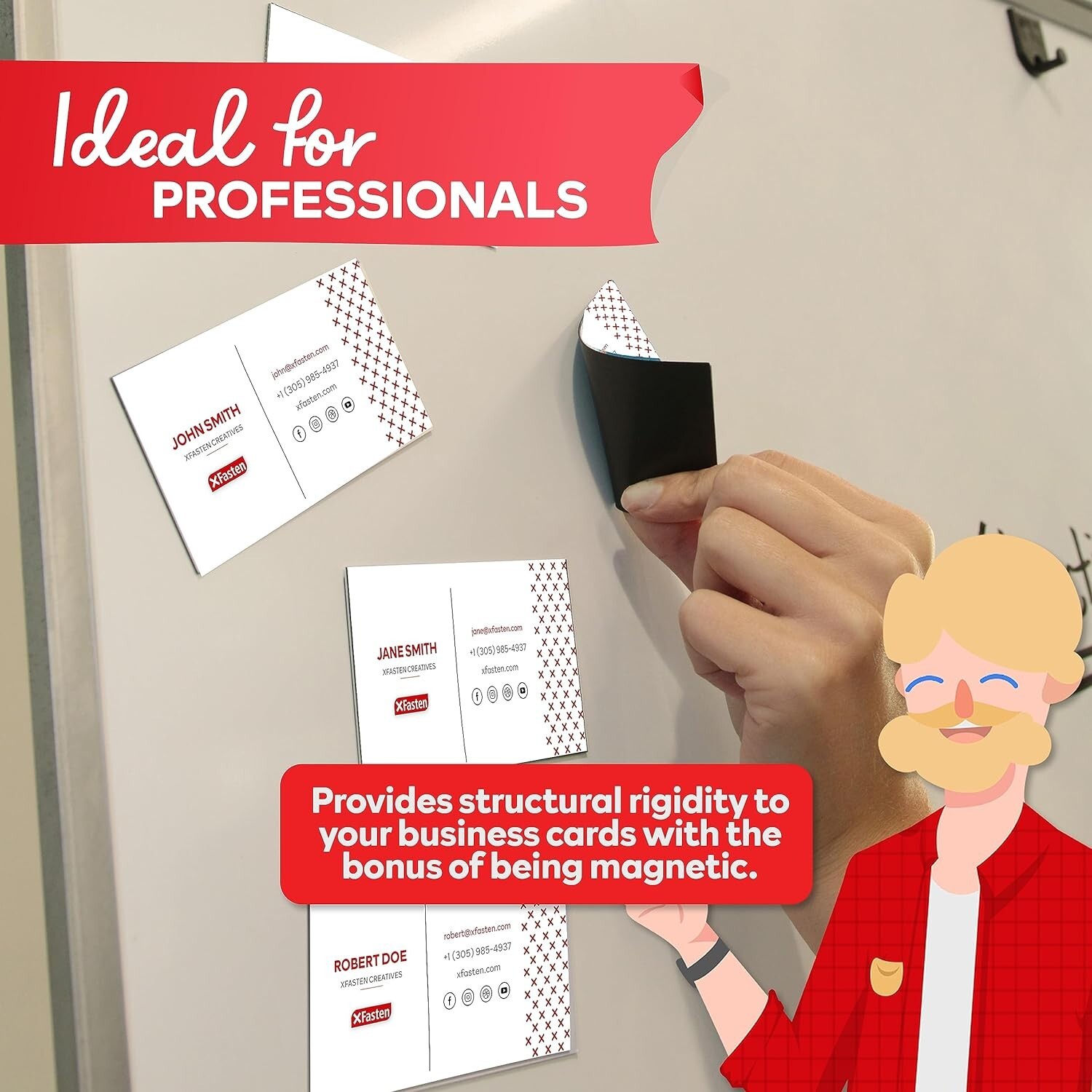 XFasten Self Adhesive Business Card Magnets, Pack of 100, Weatherproof Peel a…