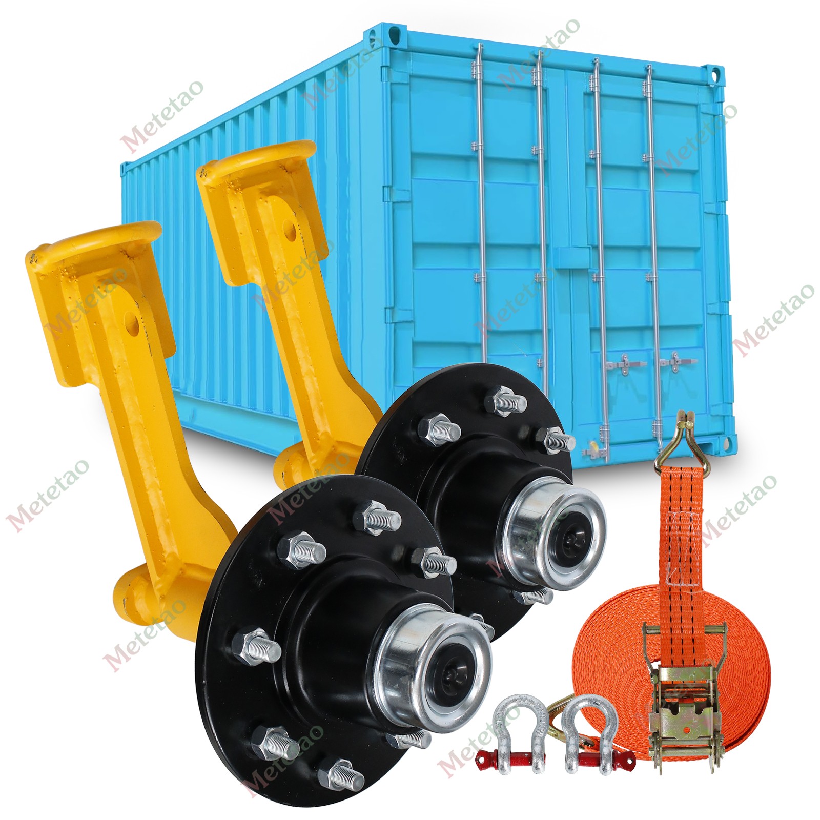 2Pack Shipping Container Wheels 8×6.5 Lug Wheels Kit with Ratchet Strap US