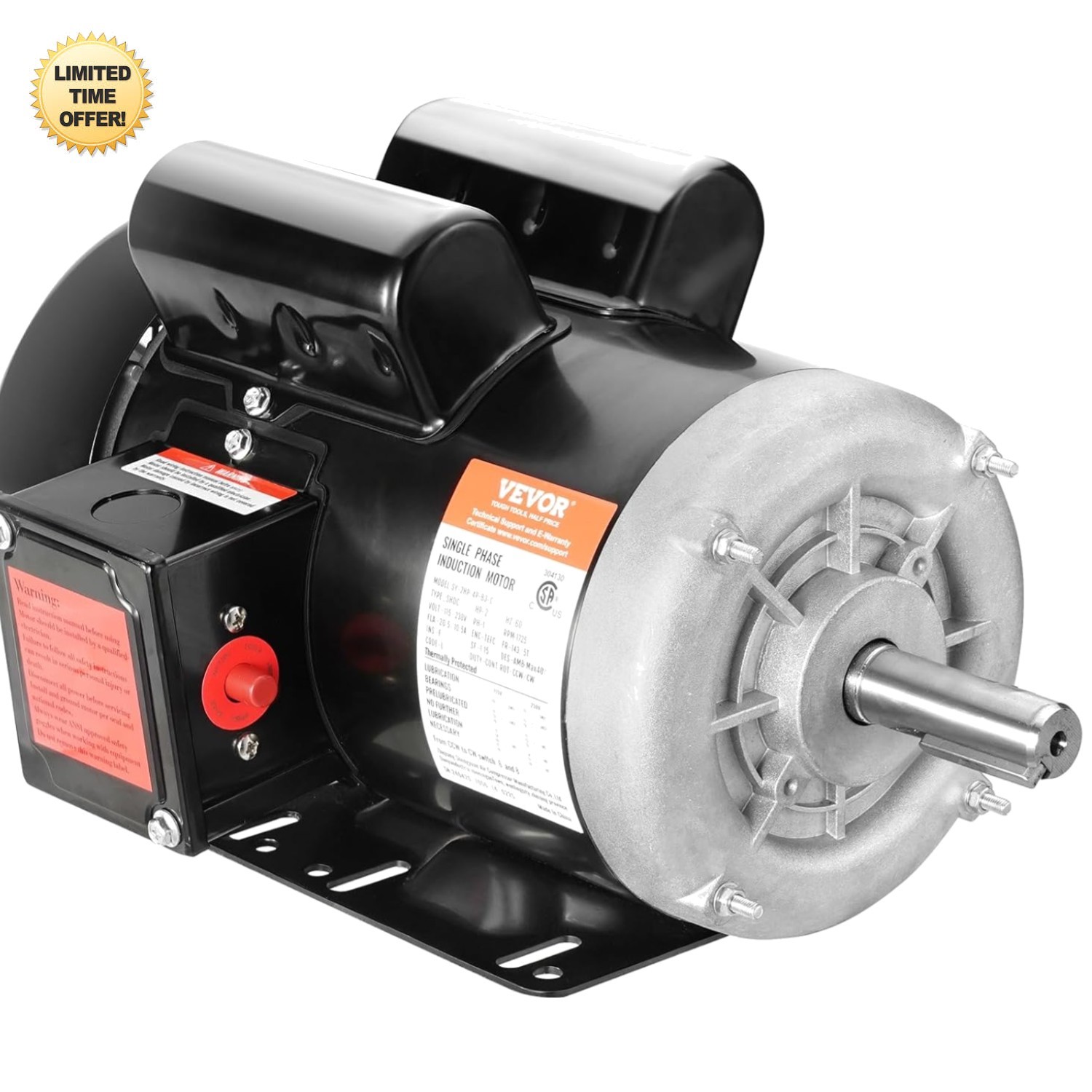 2HP Electric Motor 1725 RPM AC 115V/230V 143/5T Frame CW/CCW Rotation