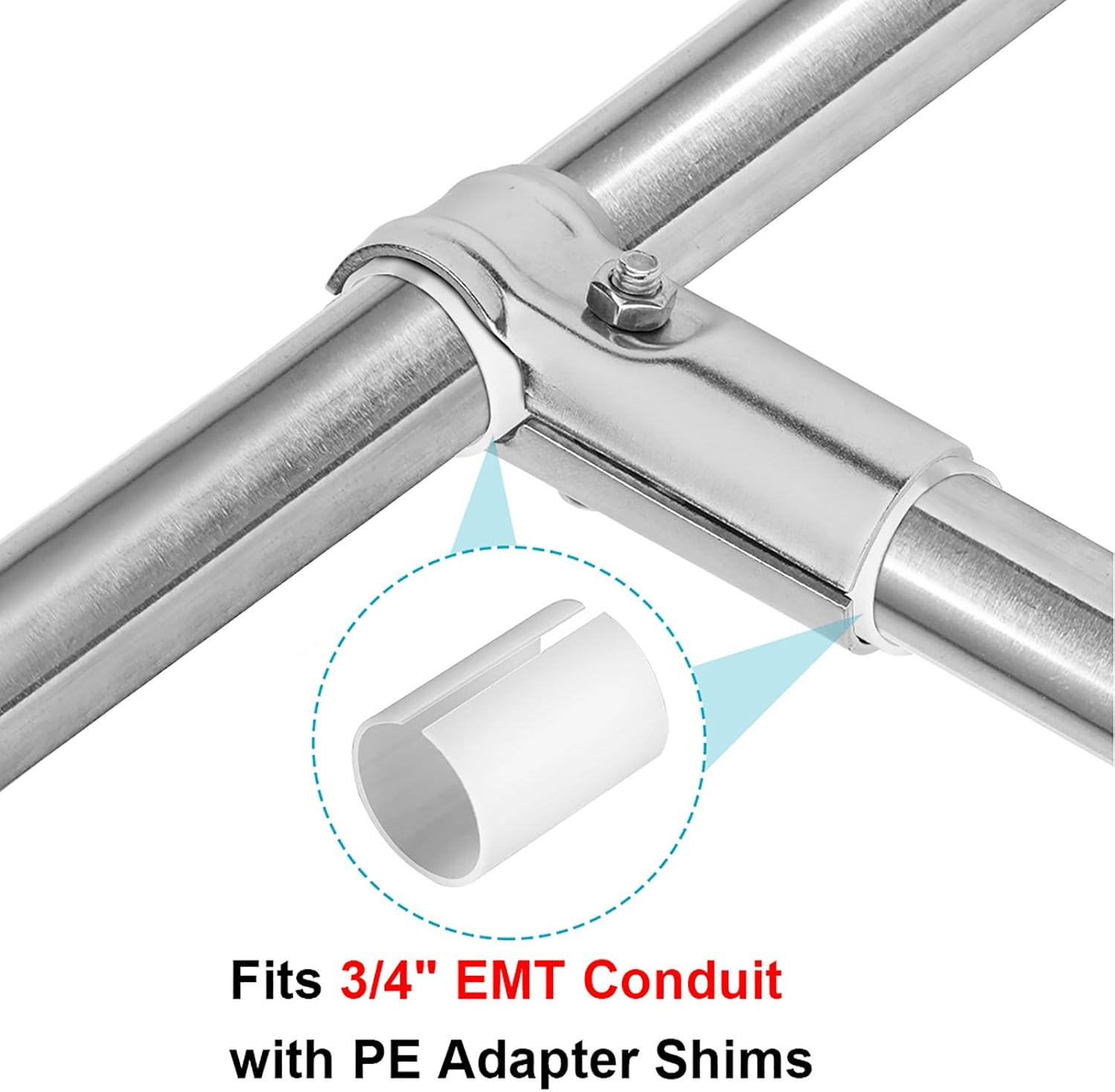 10 Sets T Pipe Connector, Fits 3/4″ EMT Conduit with PE Adapter Shims | Tee Clam