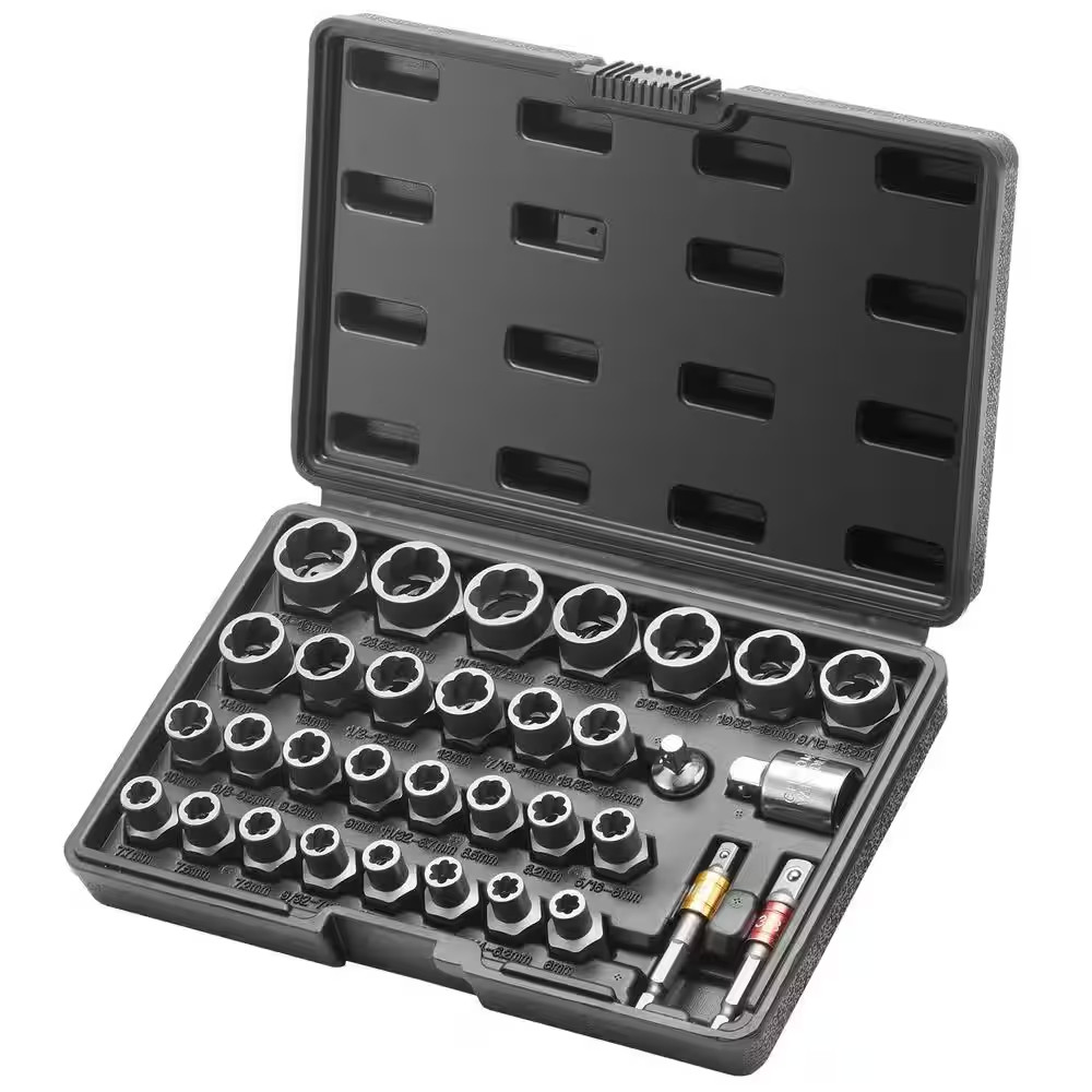 29 Pc Bolt Extractor Set, 6-10Mm, 13/32 In.-3/4 In., CR-MO Steel, for Removing D