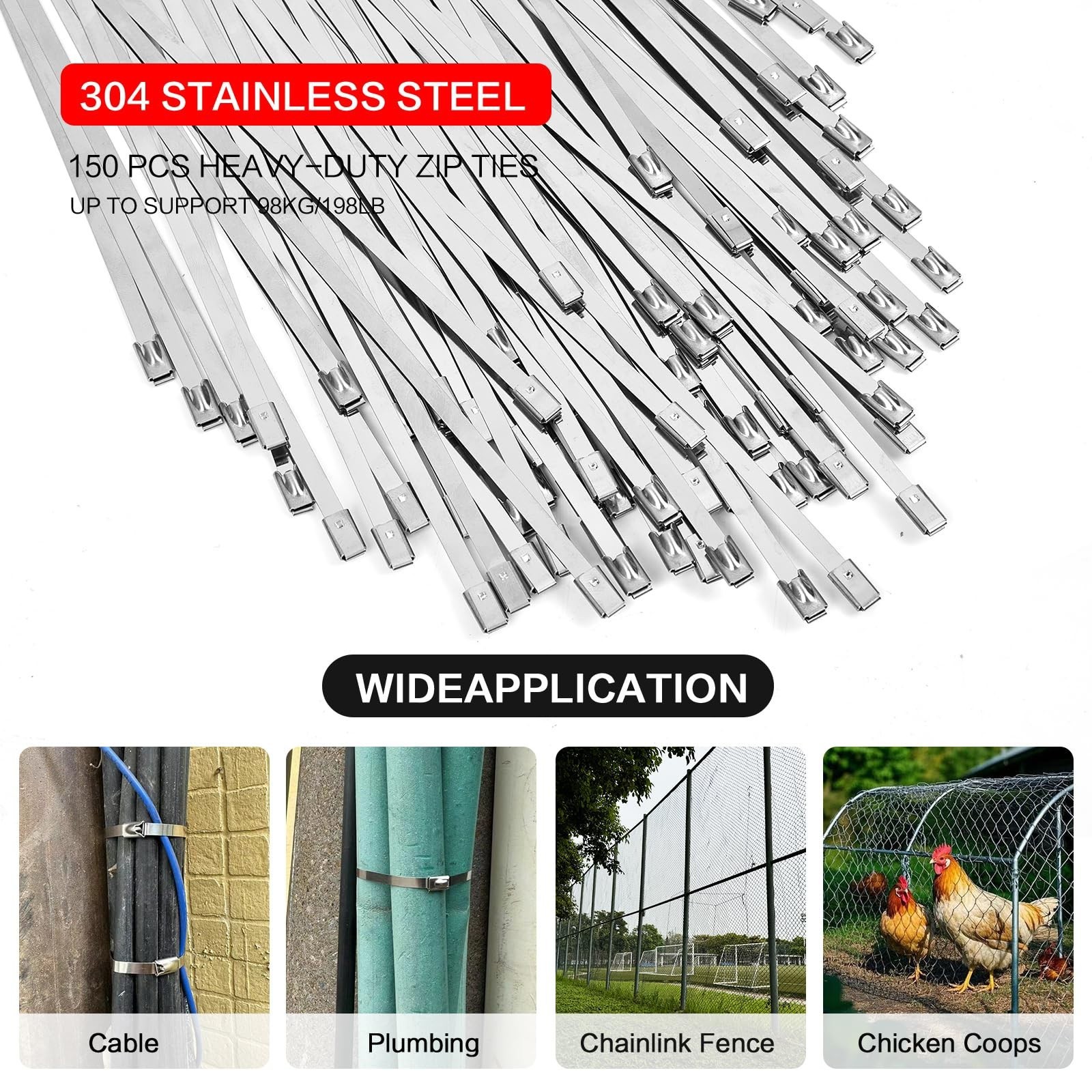 Cable Tie Tool Gun Kit Stainless Steel Zip Tie Cutter + 150 pcs Metal Zip Ties✅