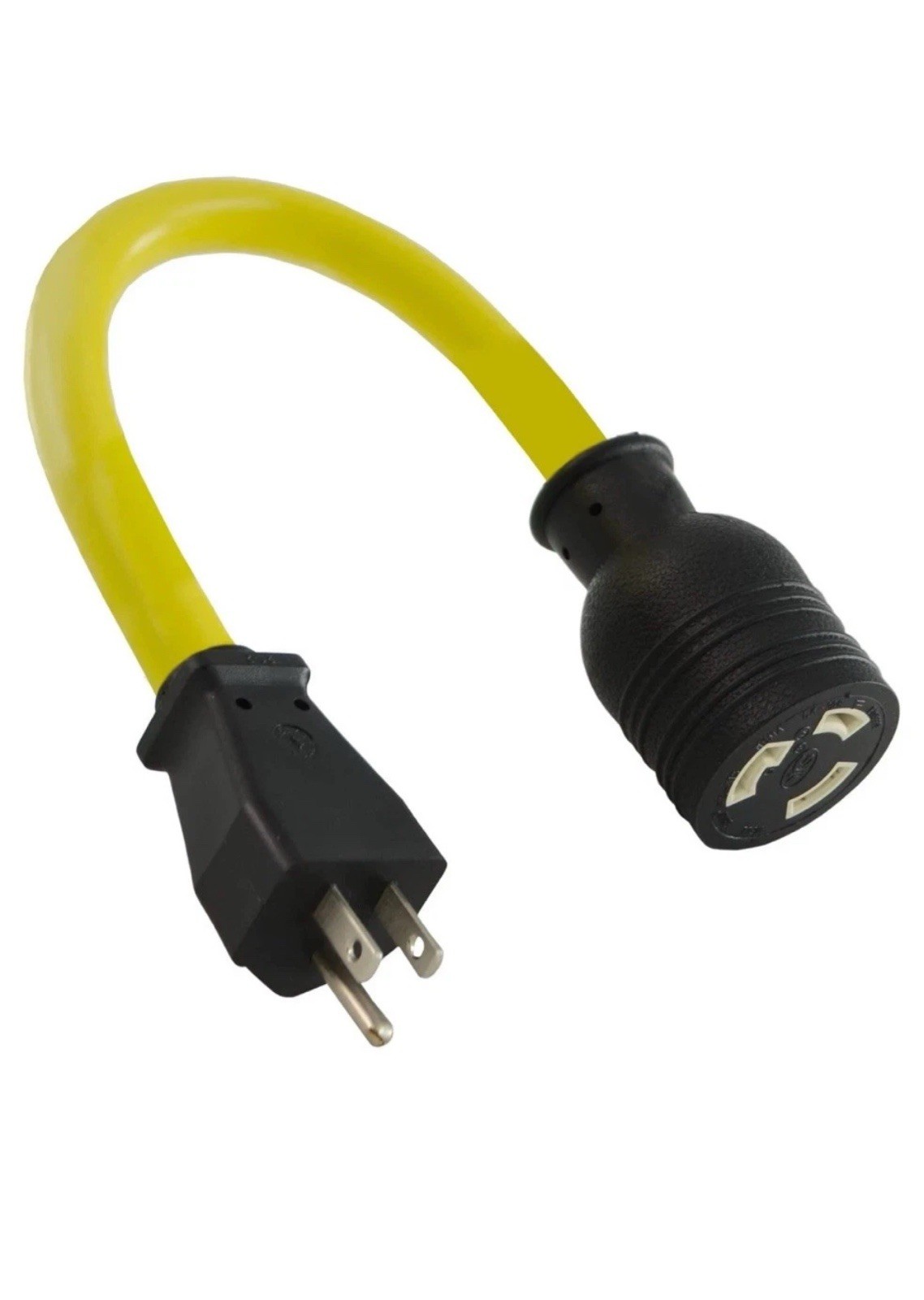 Conntek Pigtail Adapter 1 ft 15A U.S. Plug to 30A Locking Connector, 125V Yellow