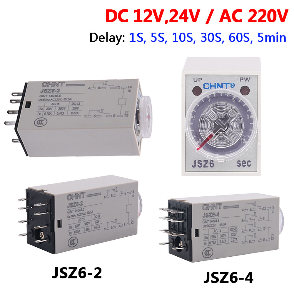 AC 220V DC 12V/24V Time Delay Relays 1/5/10/30/60S 5Min JSZ6-2 8PIN JSZ6-4 14PIN