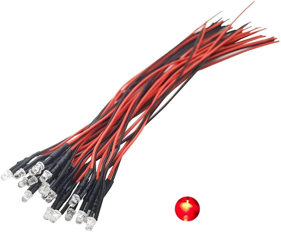 20pcs Pre Wired Red Blinking LED Lights 3mm Flashing 1.5Hz DC 12 Vo Color: Red