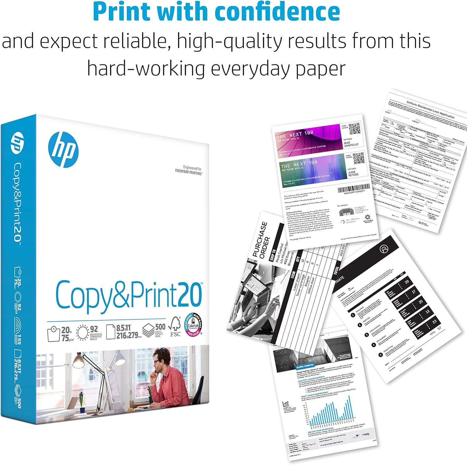 HP Printer Paper 8.5 x 11 Paper Copy &Print 20 lb 1 Ream Case – 500 Sheets
