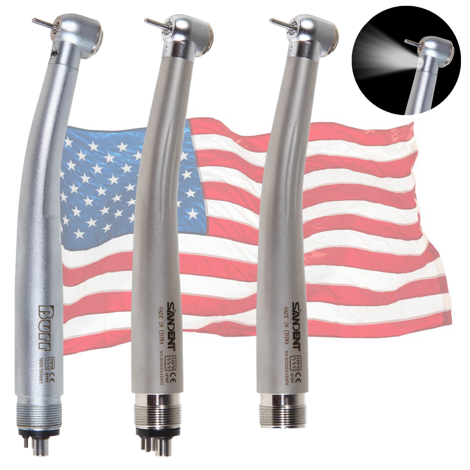 4-Hole Dental Fast High Speed Handpiece|Fiber Optic E-generator LED/No LED US OR