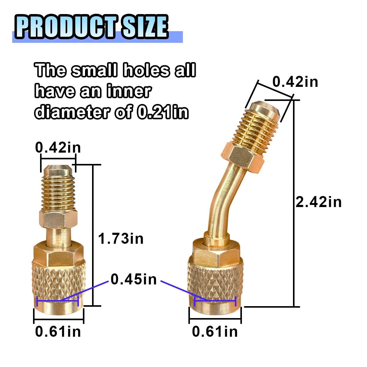 R410A Straight Angled Adapter 5/16 Female To 1/4 Male HVAC Fitting Coupler