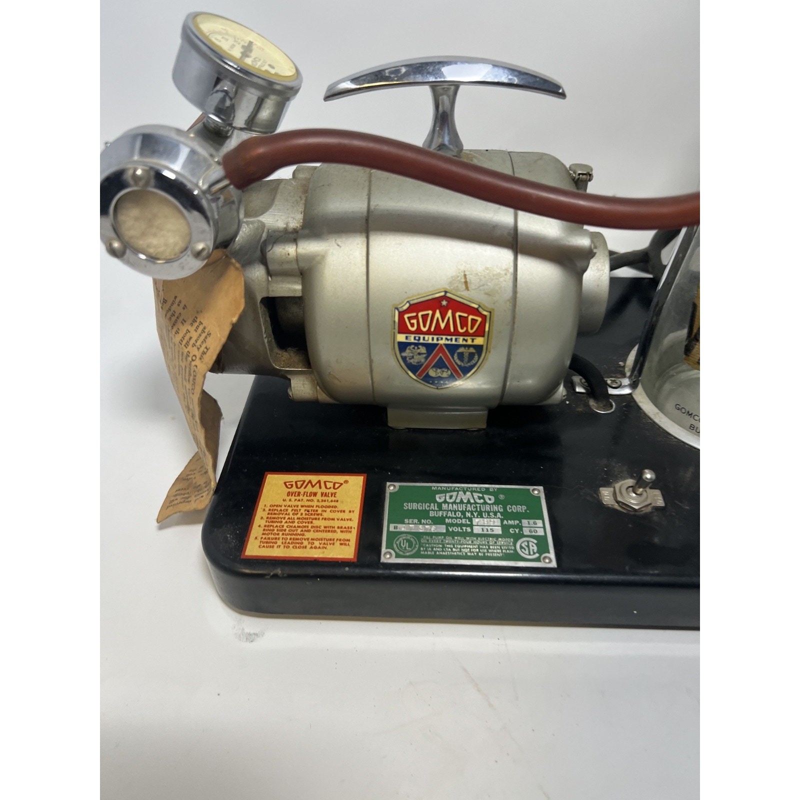 Vintage Gomco 789 Suction Aspirator Pump Vacuum w/ Glass Bottle TESTED Offers