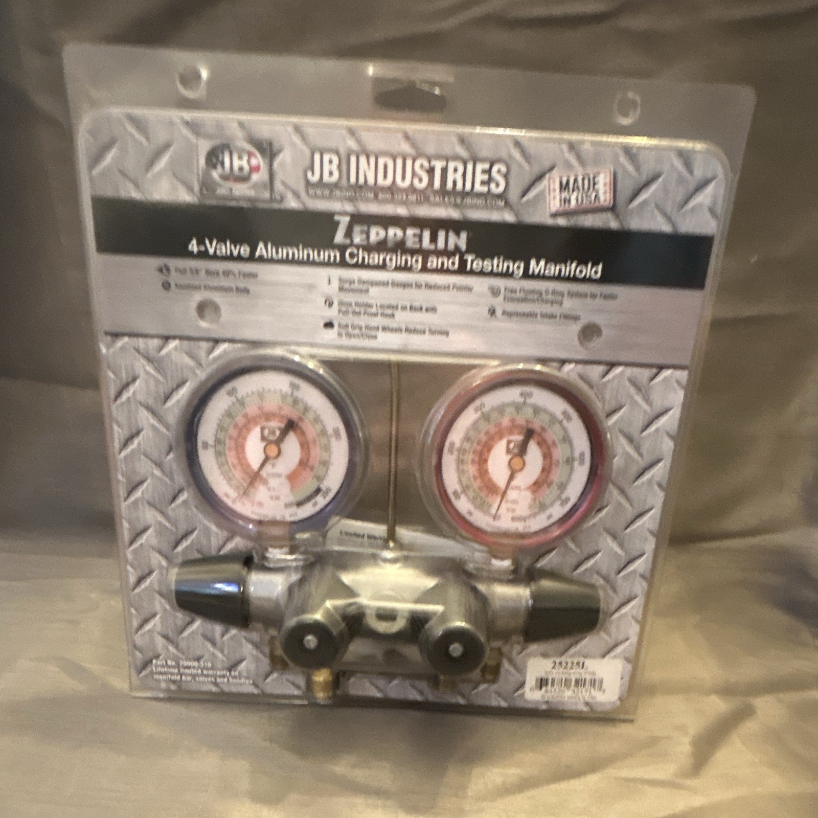 JB Industries Zeppelin 4-Valve Aluminum Manifold Gauge, Charge/Test R-22 R-410A