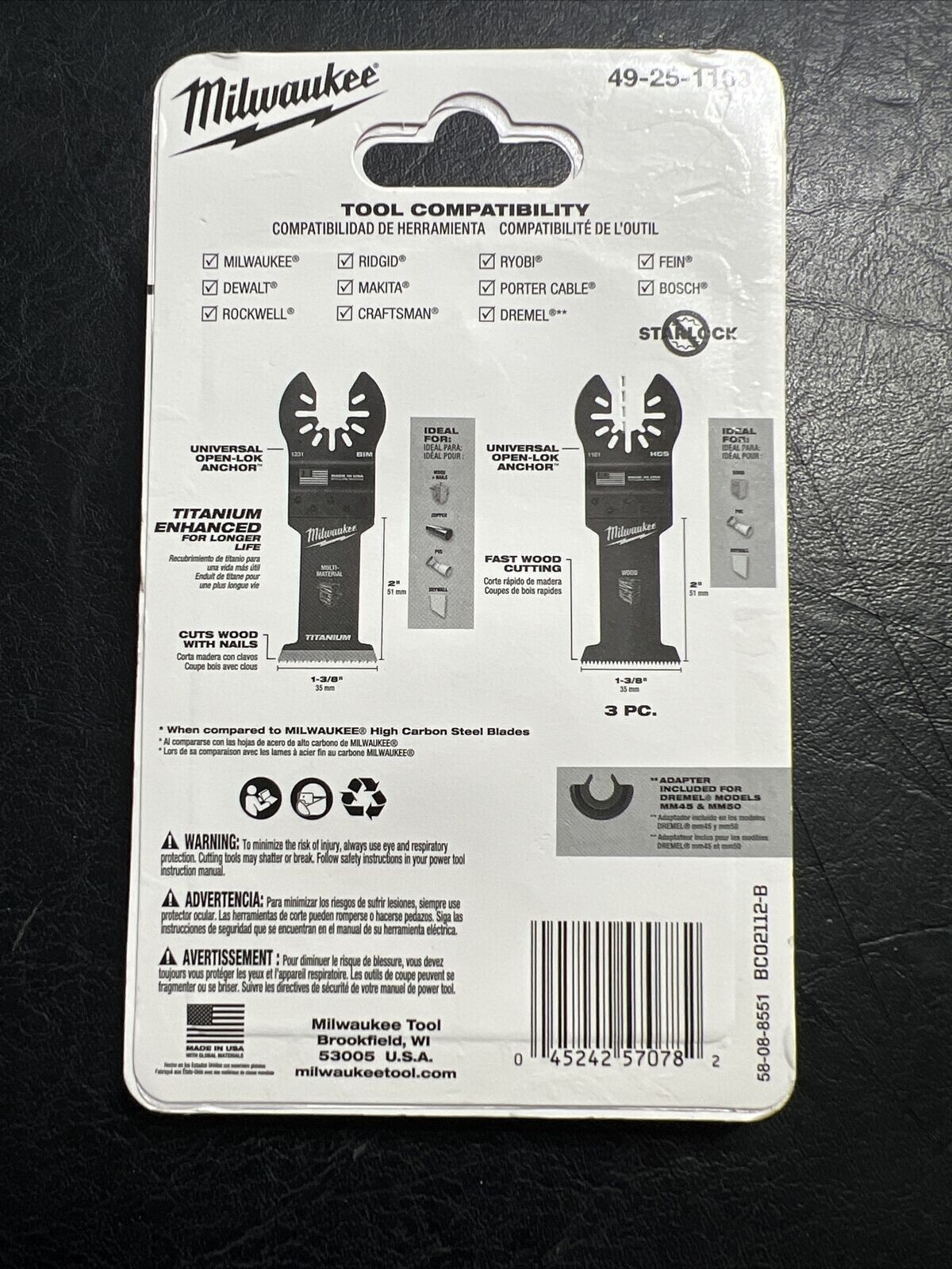 Milwaukee 49-25-1103 Multi Tool High Carbon Steel Blades 3PK + Bi-Metal Blade
