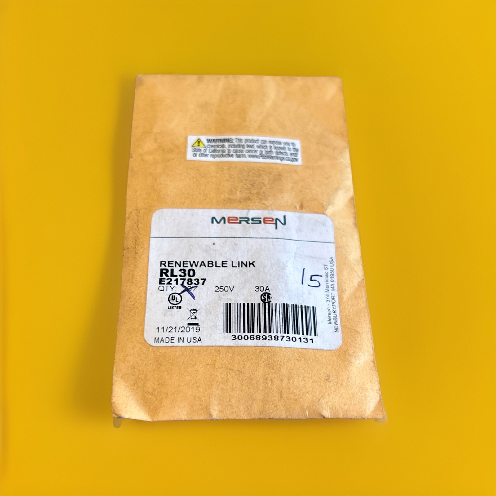 🔥(AN) ***QTY 15*** Mersen RL30 Renewable Fuse Link 30A 250V Class H Fast-Acting