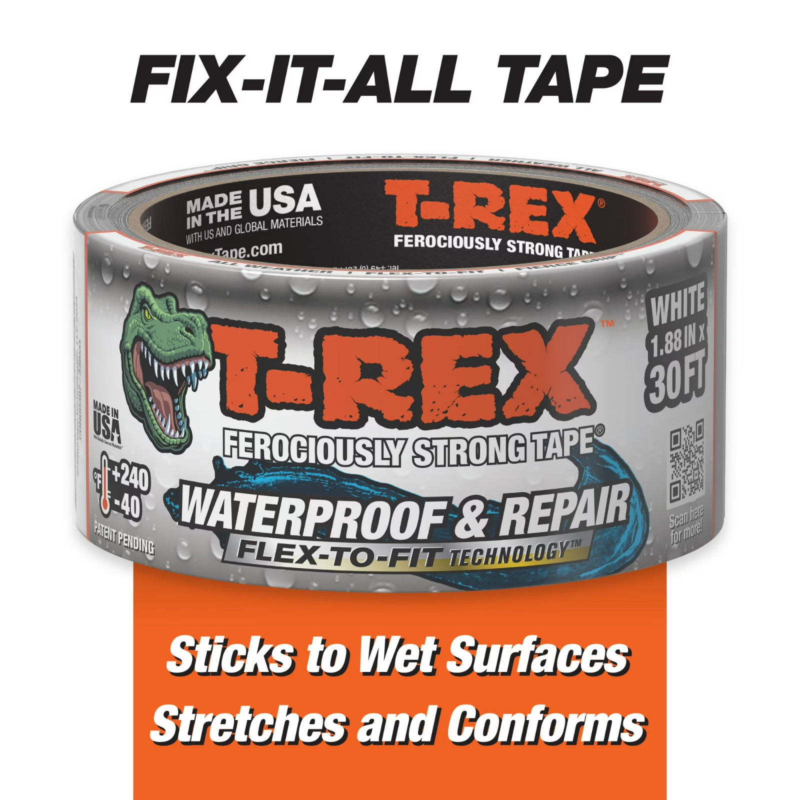 T-Rex Ferociously Strong White Waterproof and Repair Tape 1.88 in x 10 yd