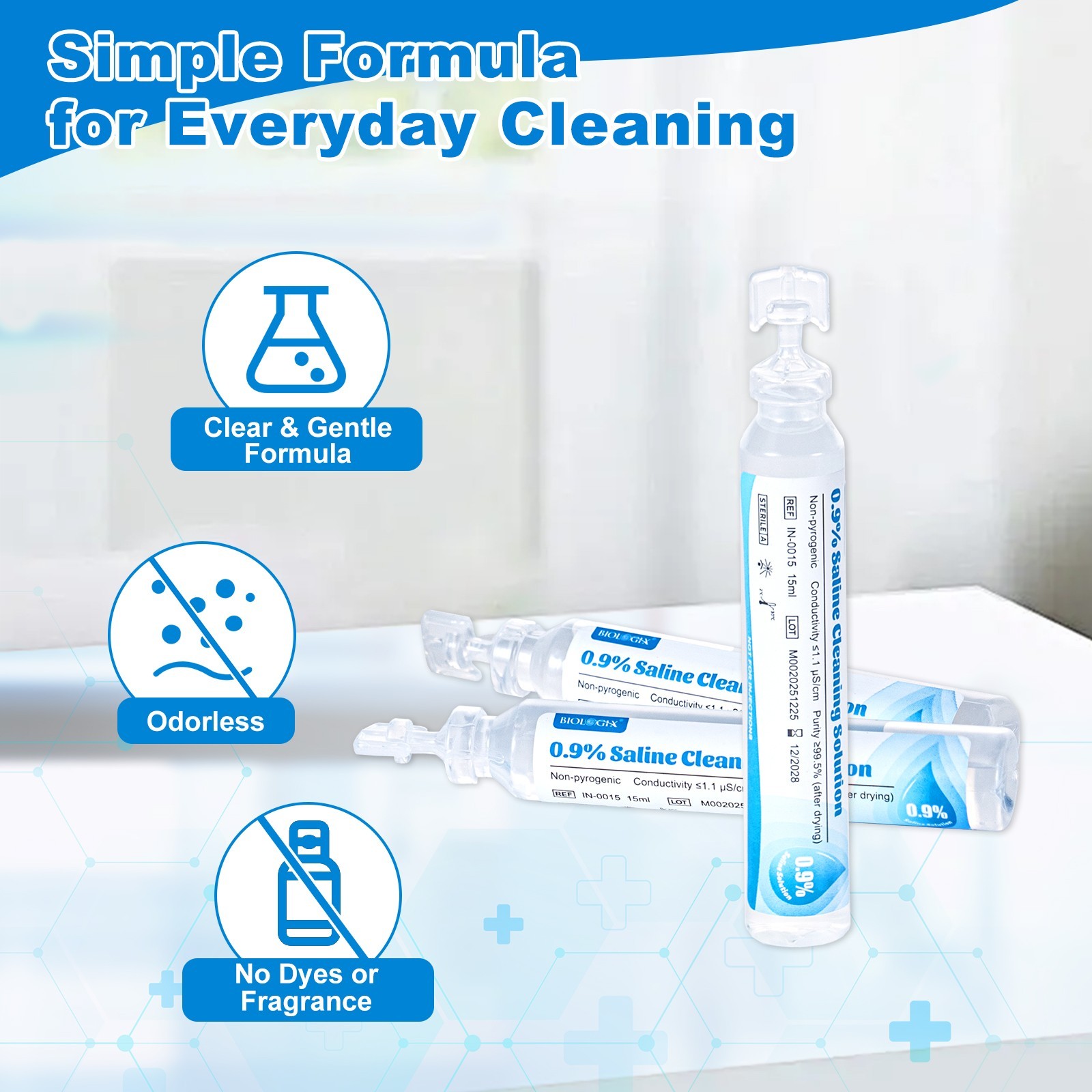 0.9% Saline Cleaning Solution, Normal Solution, 15ml Each, 20 per Box