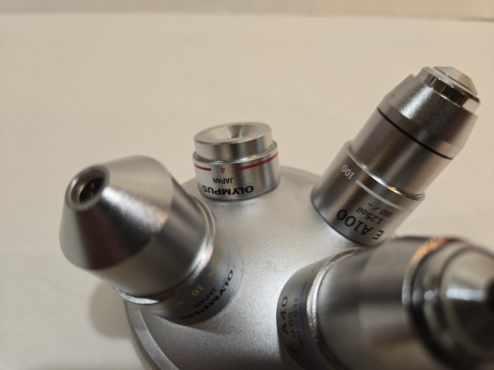 Olympus Microscope Objective Set 4x 10x 40x 100x w/ Turret Nosepiece from CHT