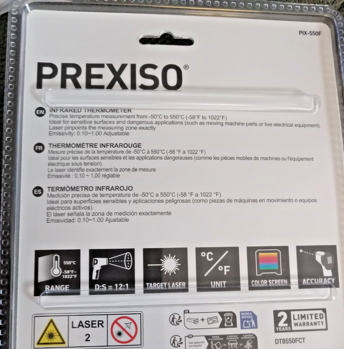 Prexiso PIX-550F Infrared Thermometer (-58°F to 1022°F) NIB