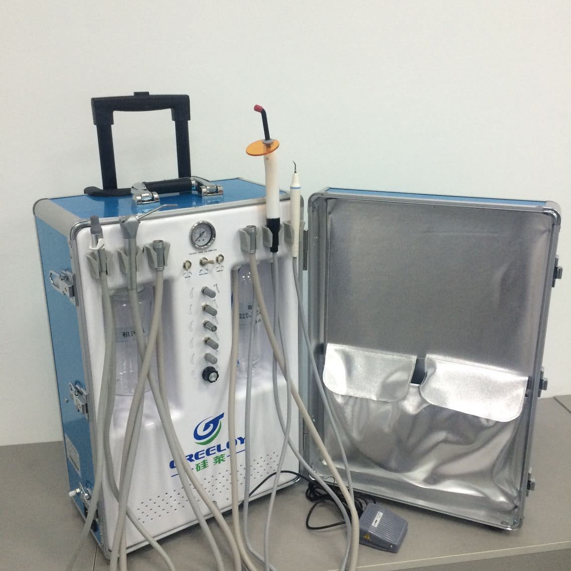 Dental Silent Air Compressor Unit GU-P206S+LED Curing Light+Ultrasonic Scaler 2H