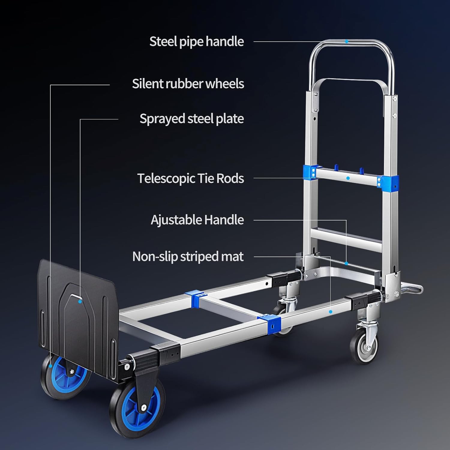 3 in 1 Aluminum Hand Truck Folding Dolly Cart 660 lbs Capacity Heavy Duty