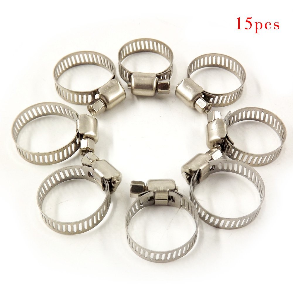 5/16″-15/32″(8-12 mm)Stainless Steel Drive Hose Clamps Fuel Line Worm Clips 15Pc