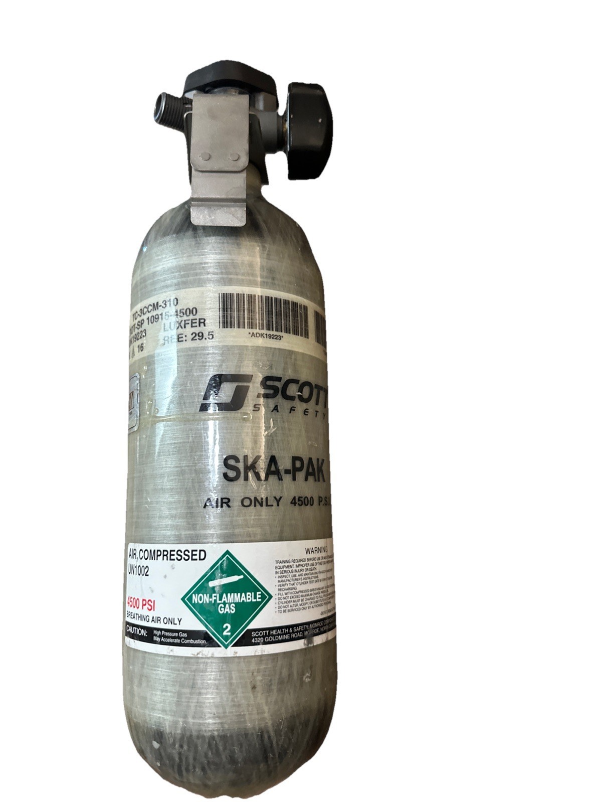 3M Scott Safety SCBA Bottle 4500 PSI SKA-PAK, For Parts, Expired