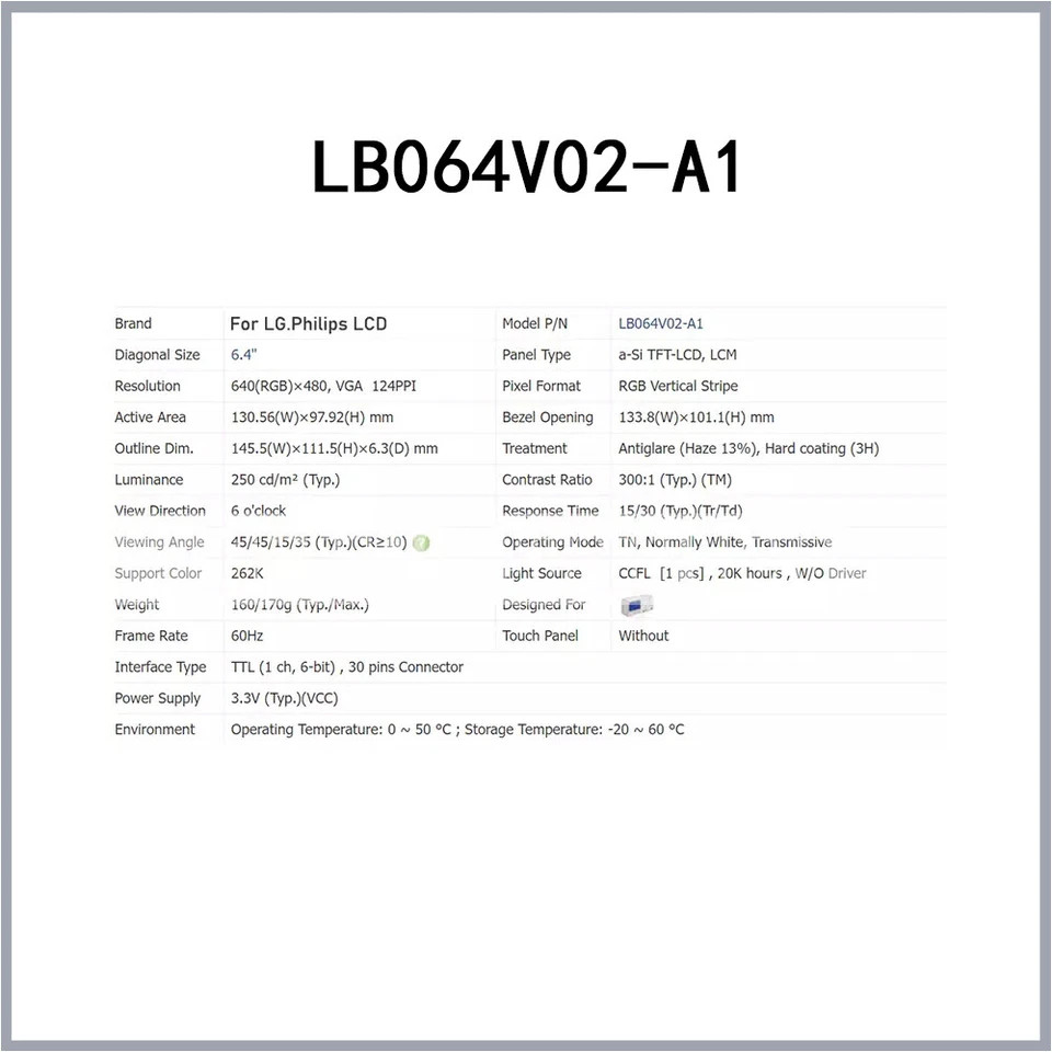 6.4″ inch LB064V02-TD01 LB064V02(TD)(01) LCD Display Screen for LG.Philips LCD