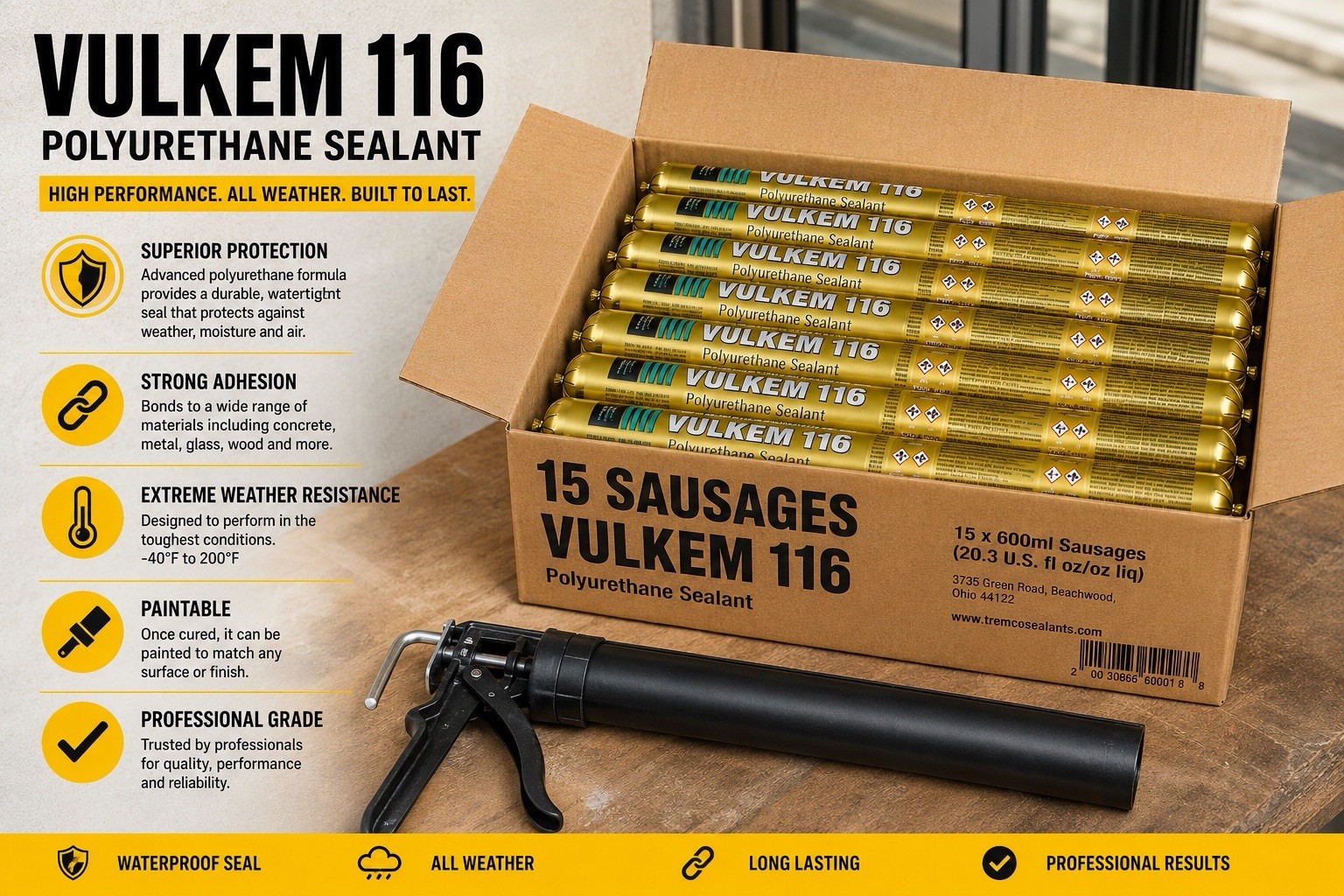 Vulkem 116 Polyurethane Sealant 600 mL (20 oz) Sausages Pack of 15 MPN 116