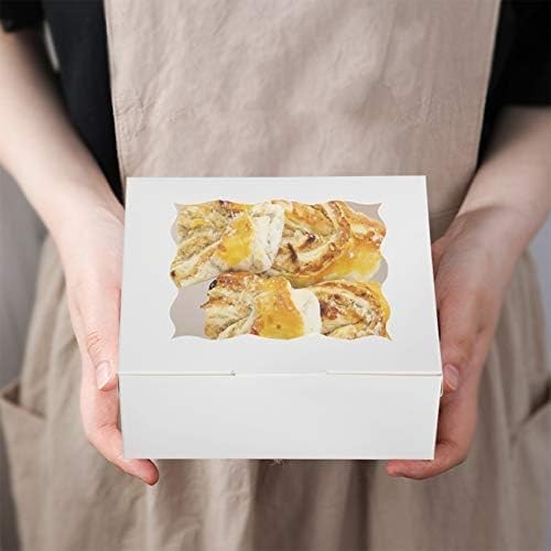 HawHawToys 60 Pcs Bakery Boxes with Window, 6 x 6 x 3 Inches, Large, White