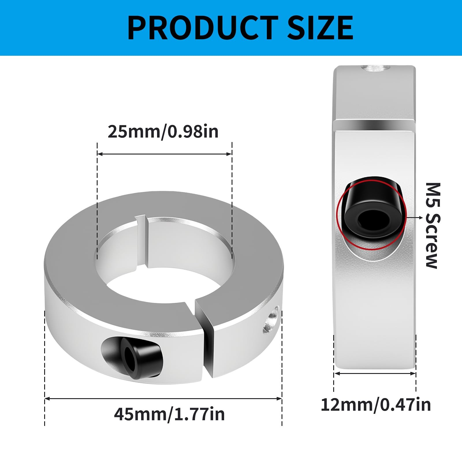 Split Shaft Colla, 4Pcs 25mm Aluminum One Piece Shaft Locking Collars, 25mm B…