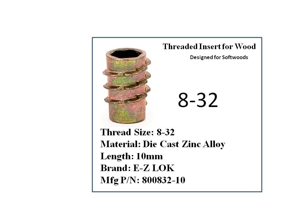 E-Z-LOK 8-32 Die Cast Zinc Alloy Hex-Drive Threaded Insert for Wood 25 Pieces