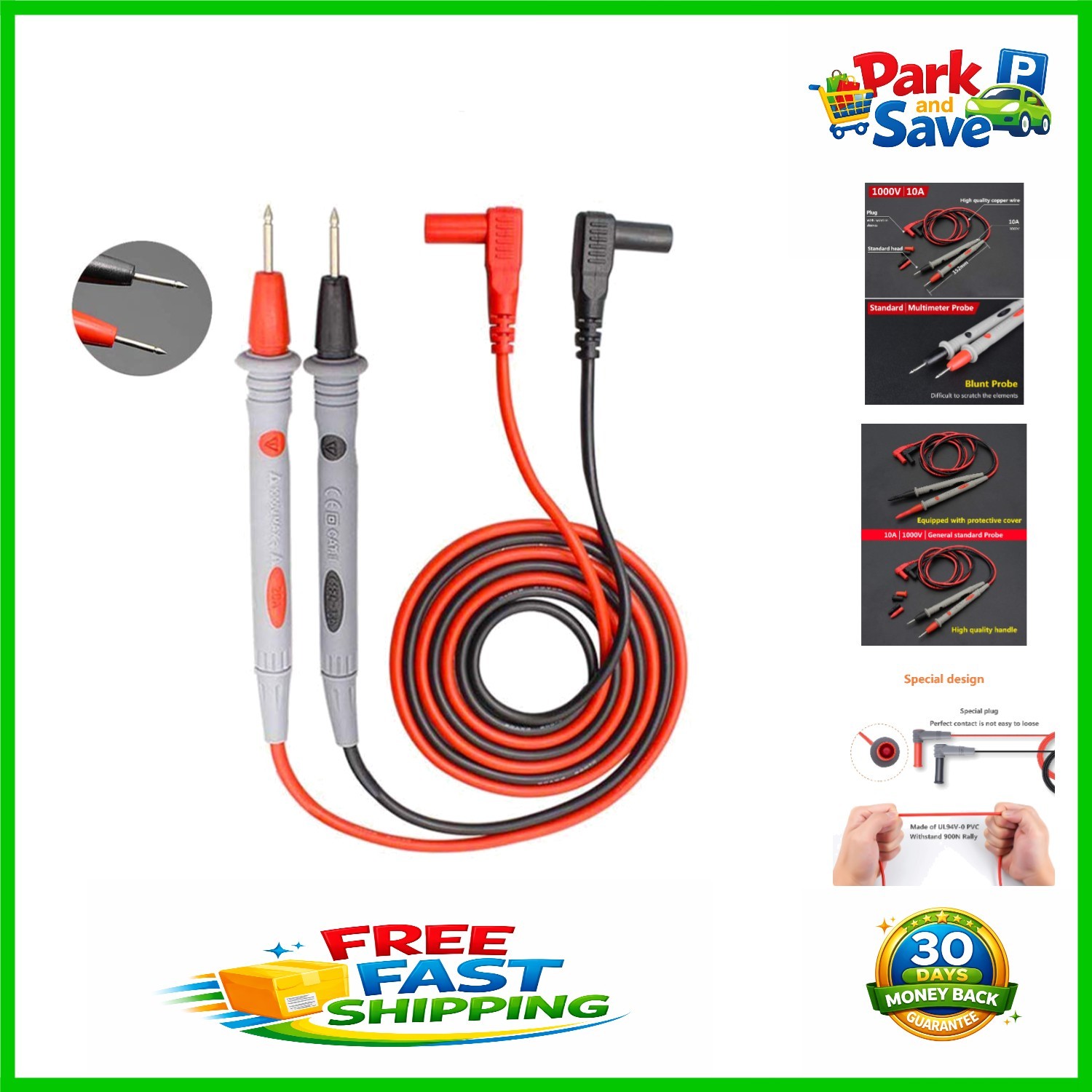 Multimeter Leads with Gold-Plated Tips – CAT III 1000V Performance