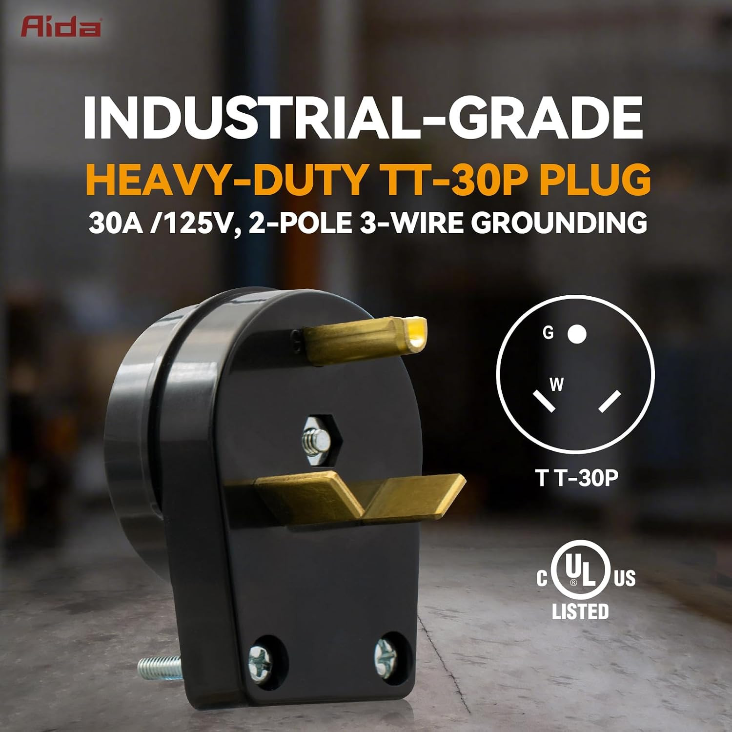 30 Amp 125V RV Replacement Plug, NEMA TT-30P Heavy Duty Angle Plug, Self-Grounde