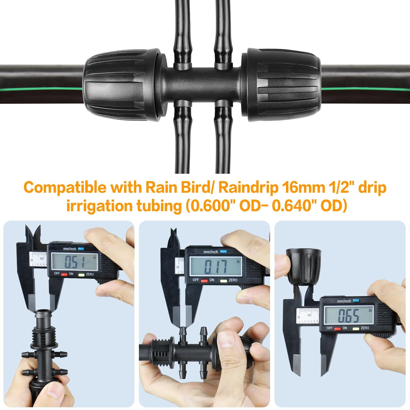 Drip Irrigation Fittings for 1/2 Inch to 1/4 Inch Tubing Reducing Teeï¼š1/2″ 1/