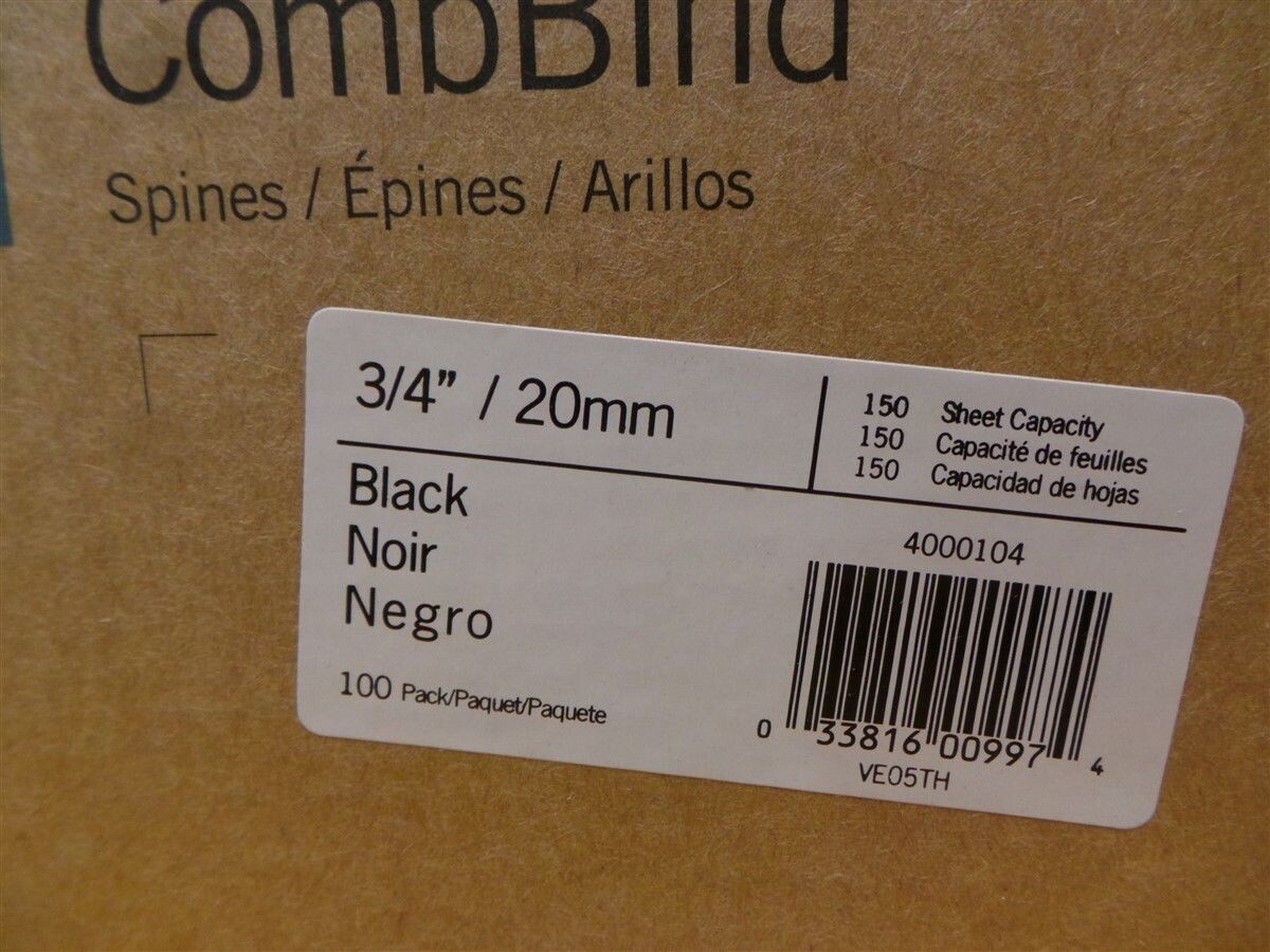CombBind Book Binding Spines Comb 2″ 50mm 3/4″ 20mm Black New Lot