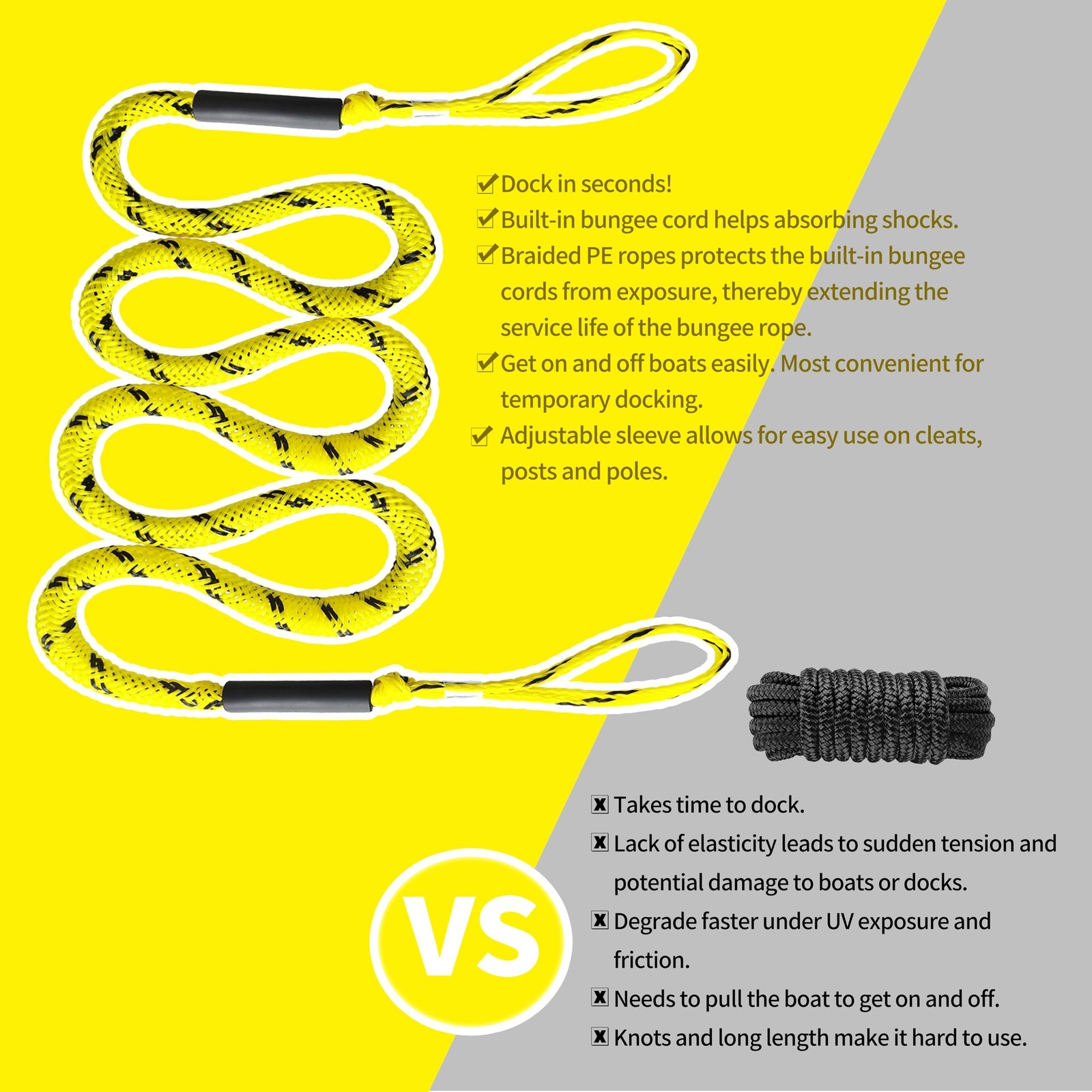 Bungee Dock Lines with Loops for Boats – Lightweight Elastic Pontoon, Deck