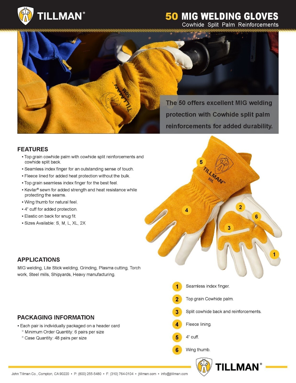 Tillman 50 Top Grain Premium Split Cowhide Fleece Lined MIG Welding Gloves