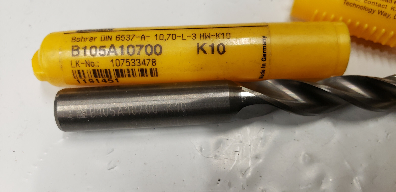 Kennametal 1191451 B105A10700 K10 Solid Carbide TF drill Bit