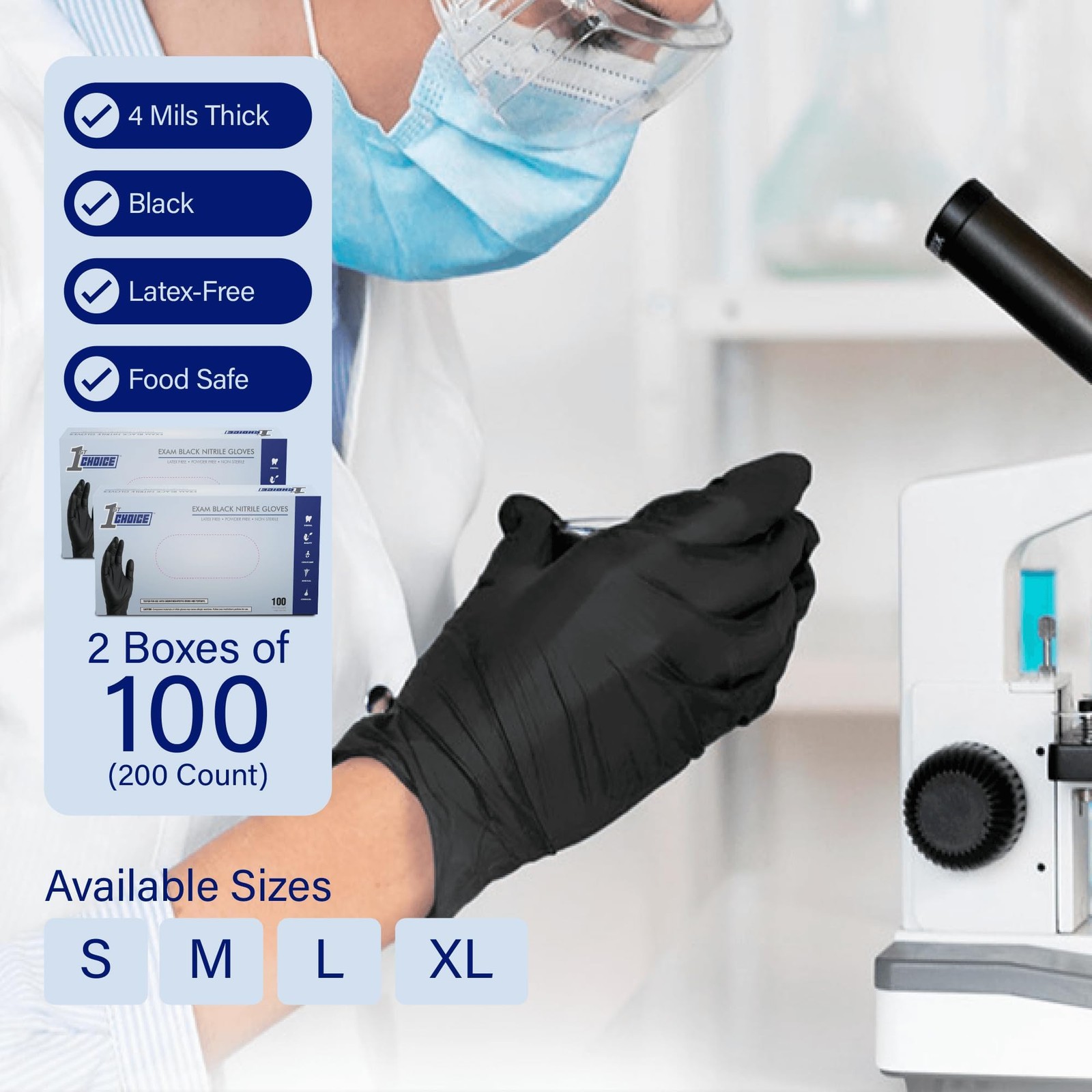 1st Choice Black Nitrile Gloves Disposable Latex Free – Exam Grade Black Glov…