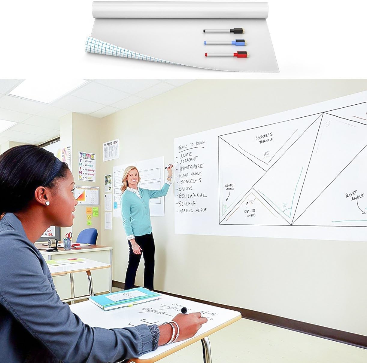Nicpro Dry Erase Whiteboard Sticker Wall 79"W x 17.7"H, White