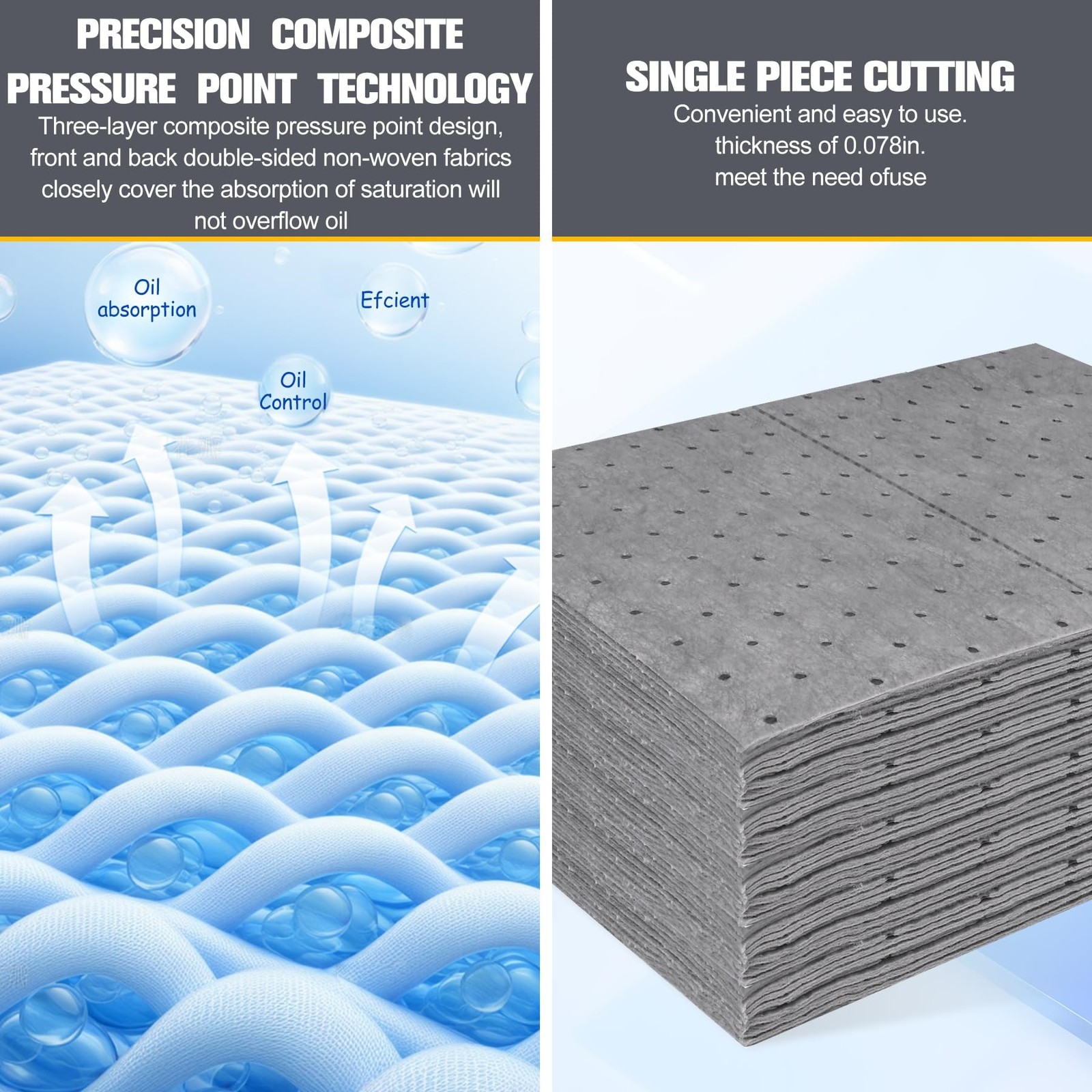 100PC Oil Absorbent Pads | 13″x10″ Meltblown Polypropylene Mats, Hand-Tear Li…