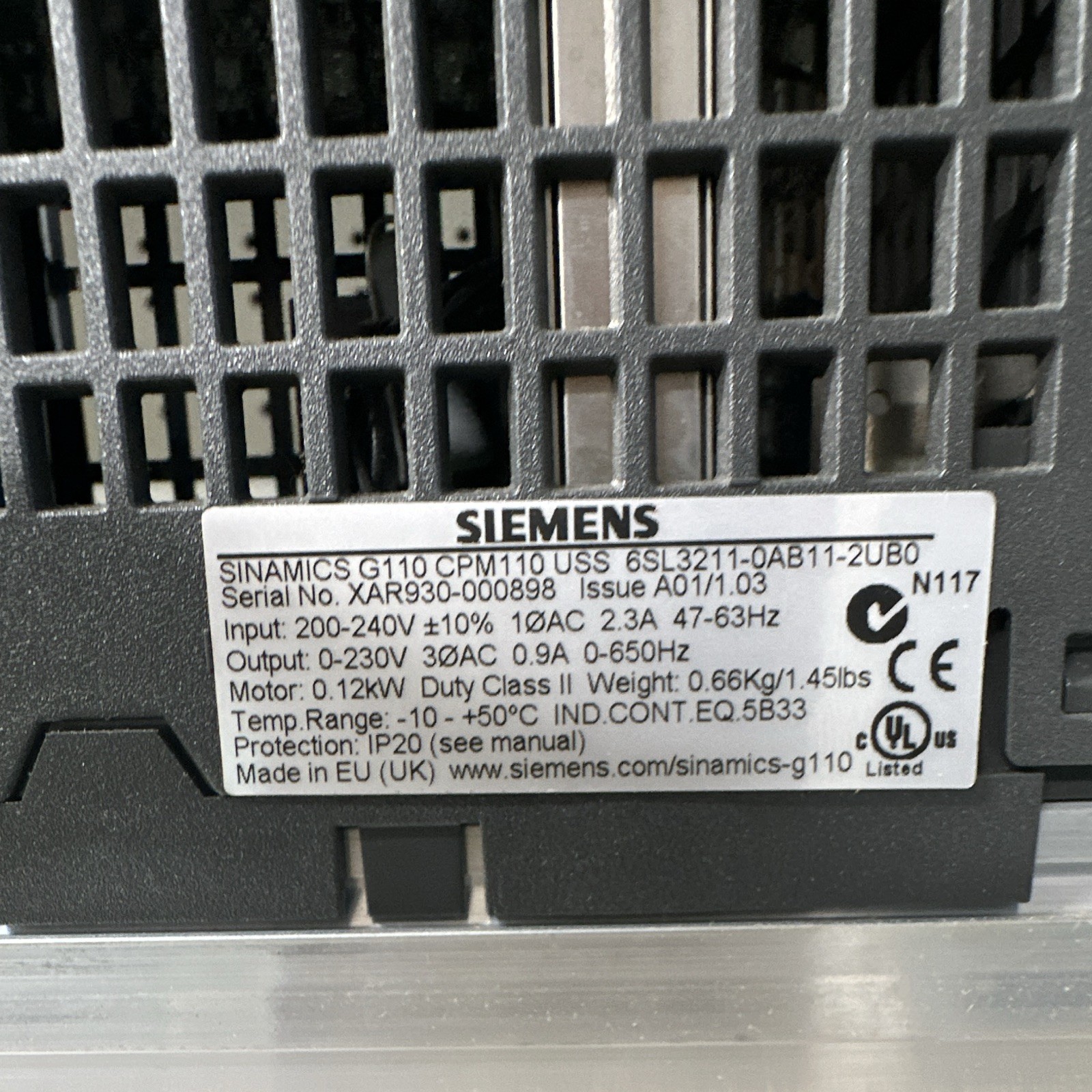 Siemens SINAMICS G110 CPM110 USS VFD 6SL3211-0AB11-2UB0 0.12kW IP20