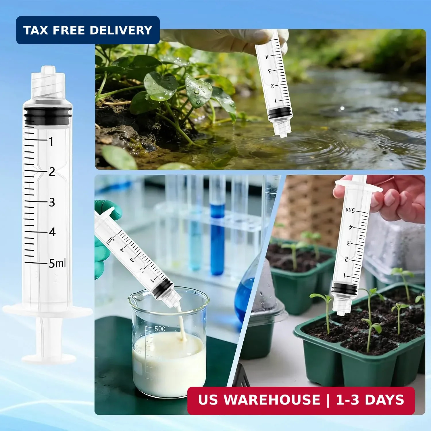 5ml Disposable Luer Lock Syringes Without Needles, 10-Pack | Sterile Plastic Syr