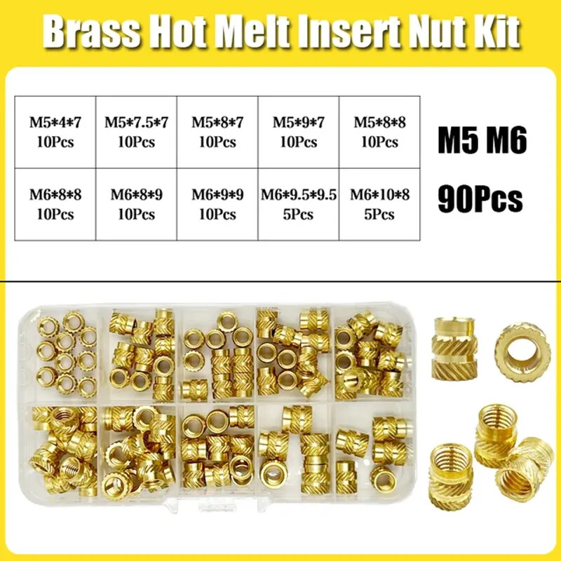 Brass Threaded Insert Nut Kit M2 M2.5 M3 M4 M5 M6 M8 Hot Melt Heat Knurled Embed