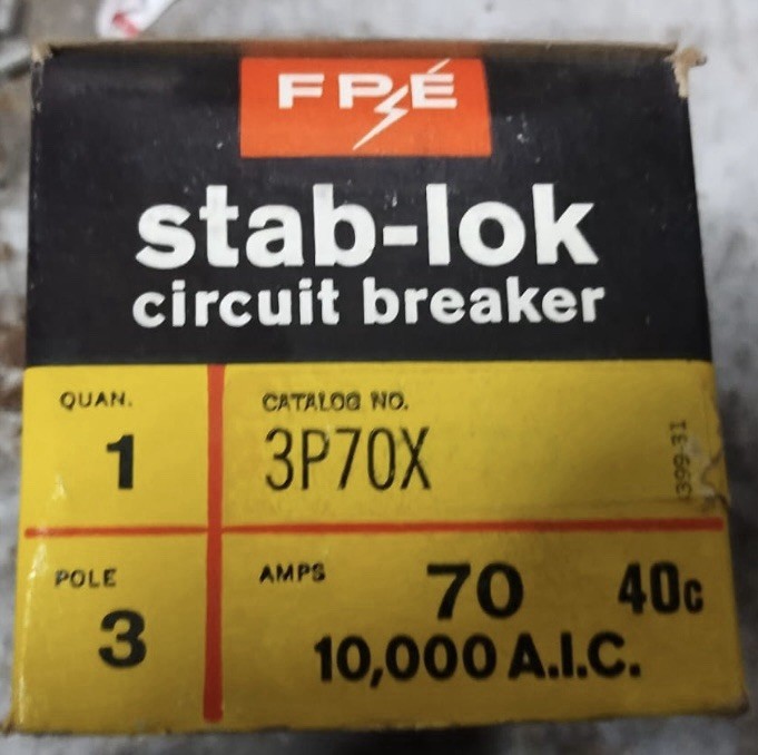 FPE 3P70X STAB-LOK CIRCUIT BREAKER 70 Amps 3P 240V New
