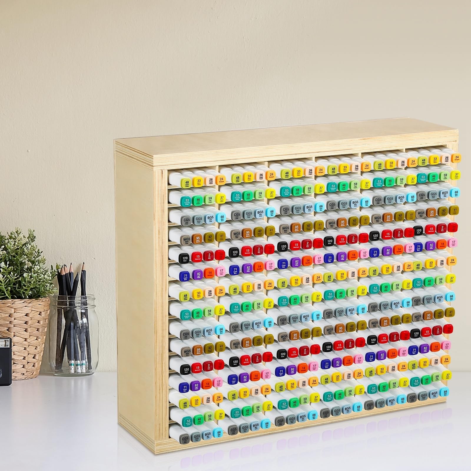 Wooden Marker Organizer 360 Capacity 18.11×15.59×5.12in – Art Supply Storage
