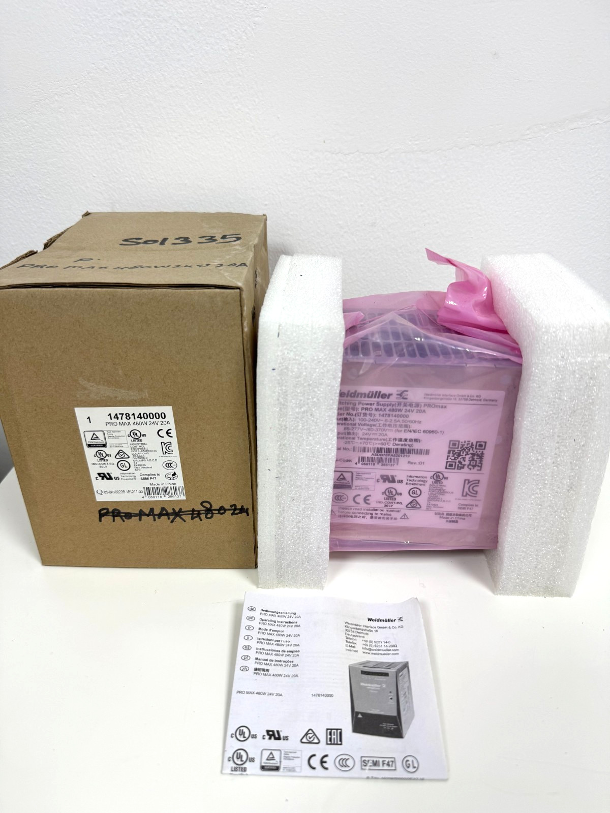 Weidmuller 1478140000 PRO MAX 480W 24V 20A DIN Rail Power Supply New Open Box