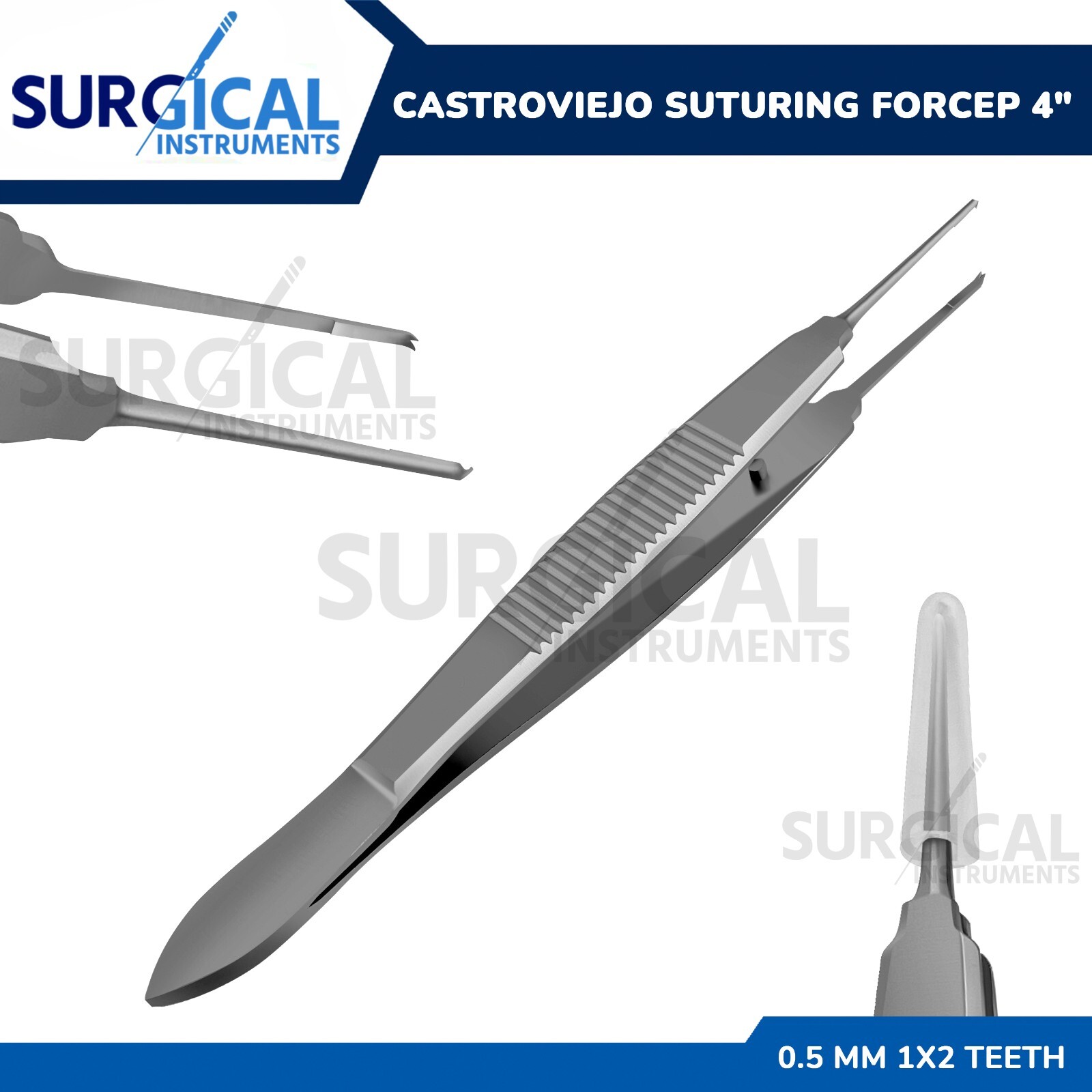 Castroviejo Suturing Forcep 4″ 0.5 mm 1×2 teeth Dermal Surgical German Grade